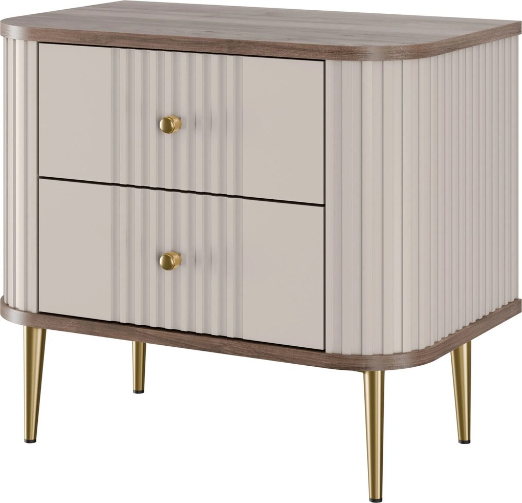 Zestaw szafek nocnych Vesper 56 cm - kaszmir / orzech / złote nogi