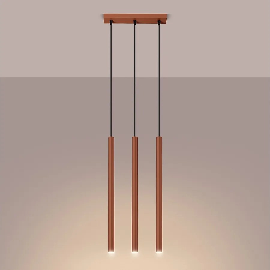 Lampa wisząca nowoczesny Brill, stal - 3 źródło światła 3000K - L.30 x H.94 cm - ochra czerwona