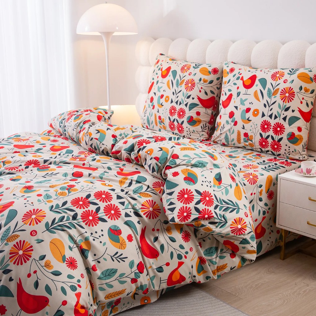 PrzytulneMieszkanie.pl PrzytulneMieszkanie.pl Pościel z mikrowłókna RETRO PTAK kolorowe Rozmiar pościeli: 2 szt 70 x 90 cm | 200 x 220 cm