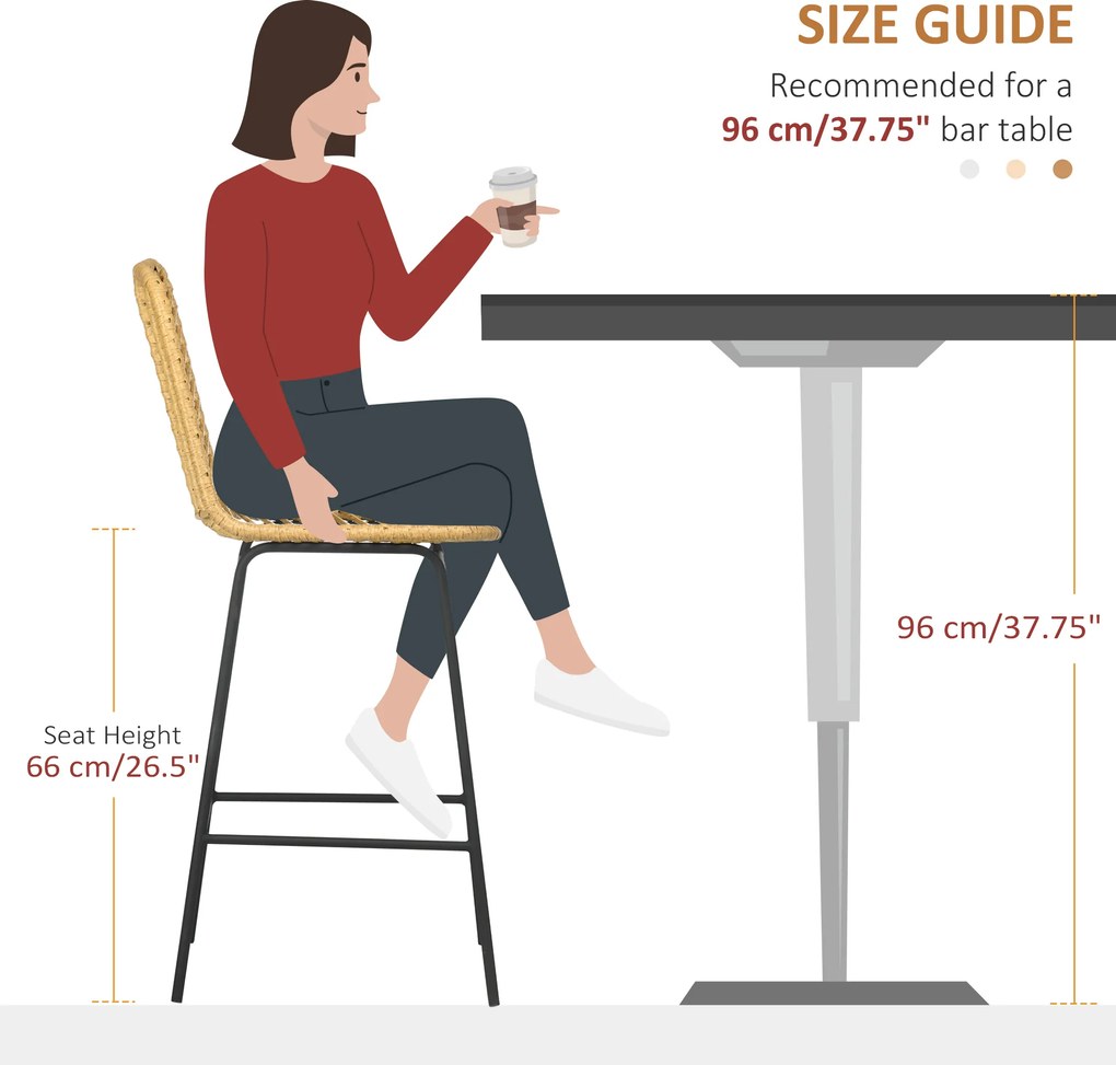 HOMCOM Hokery Barowe 2szt Elegancki Wygląd Rattan z Oparciem Maksymalny Komfort i Nowoczesny Styl Idealne do Kuchni i Salonu | Aosom PL