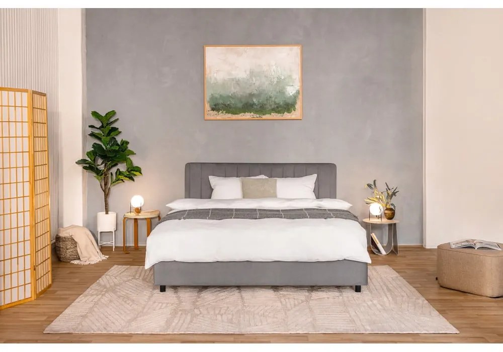 Szare tapicerowane łóżko podwójne z miejscem do przechowywania z materacem/kratką 160x200 cm Myra Slim Line - Bonami Selection