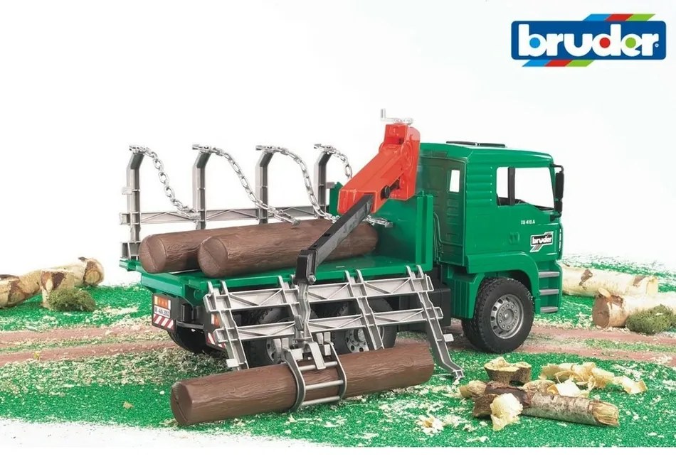 Bruder 2769 Pojazdy leśne MAN TGA Timber tir z ramieniem załadowczym i 3 kłodami drewna