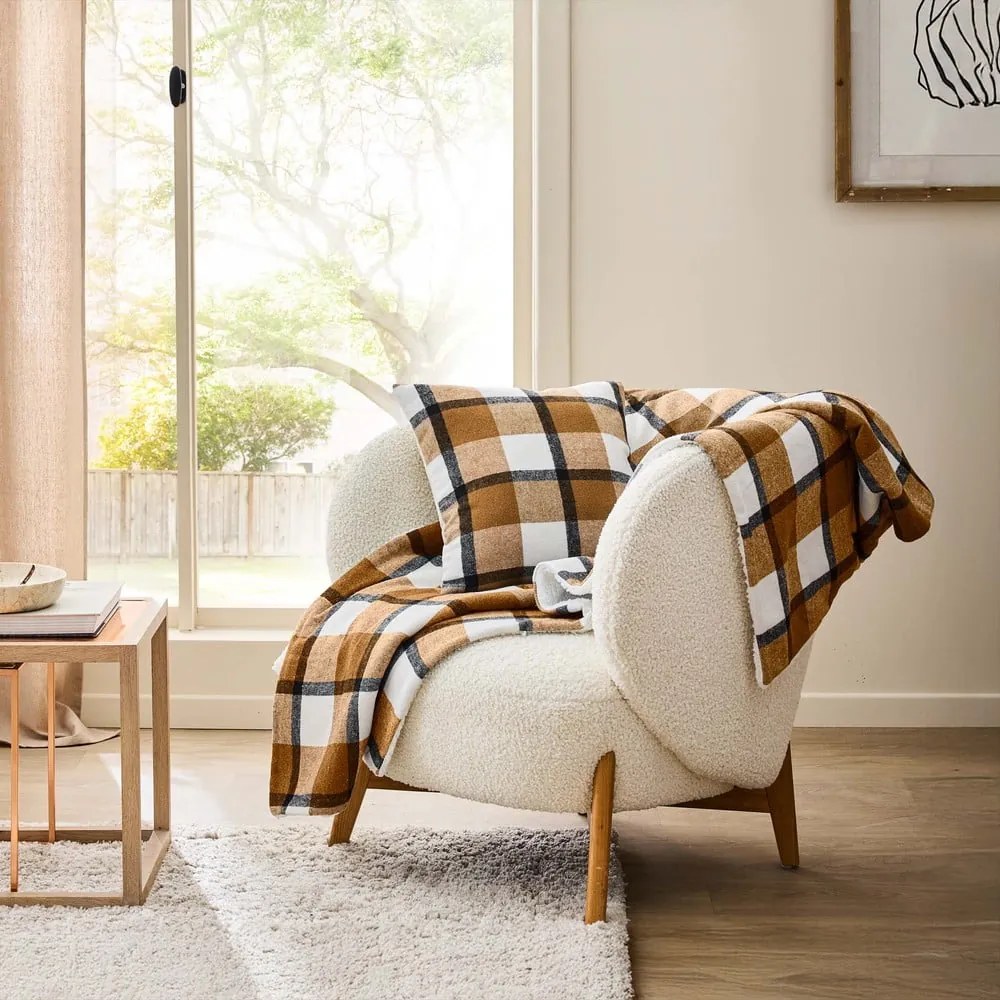 Brązowy koc z materiału sherpa 125x150 cm Ecossais – douceur d'intérieur