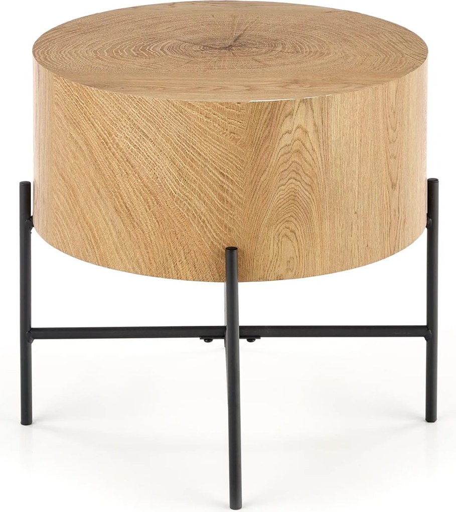 Stolik kawowy okrągły Liviano 45 cm z metalowymi nogami - dąb naturalny / czarny