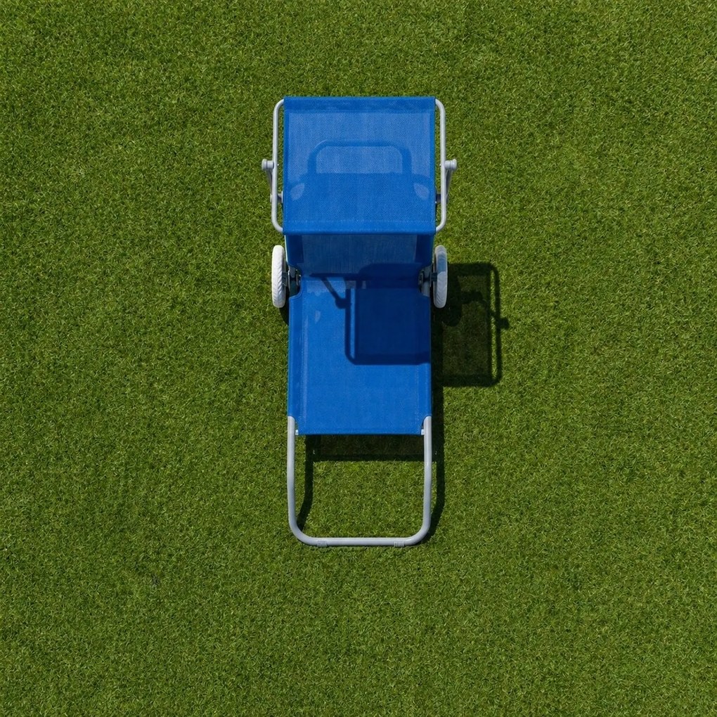 Leżak plażowy Solmare z daszkiem i kołami - składany leżak ogrodowy, niebieski