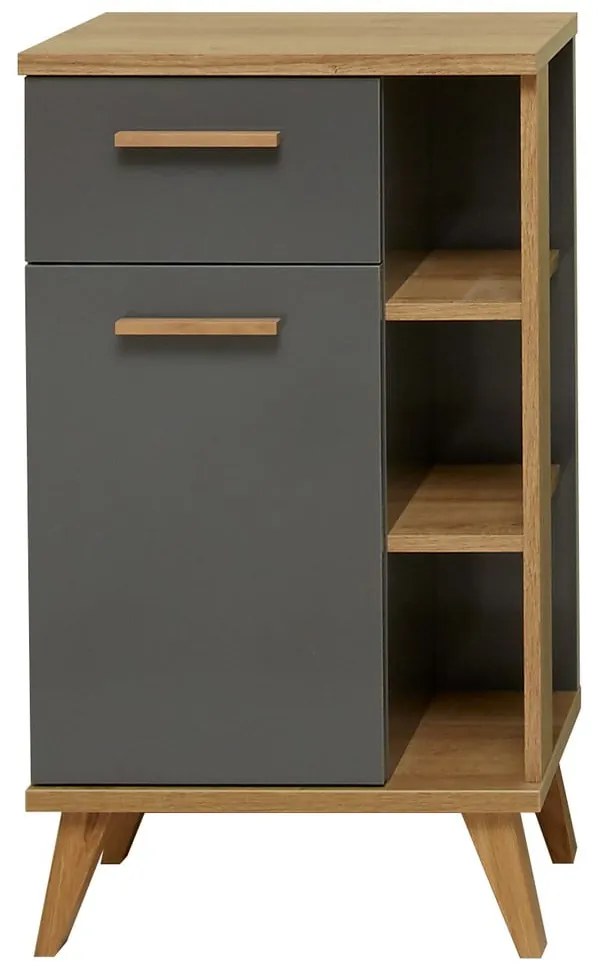 Szaro-naturalna niska szafka łazienkowa w dekorze dębu 50,5x89,5 cm Quickset 924 – Pelipal