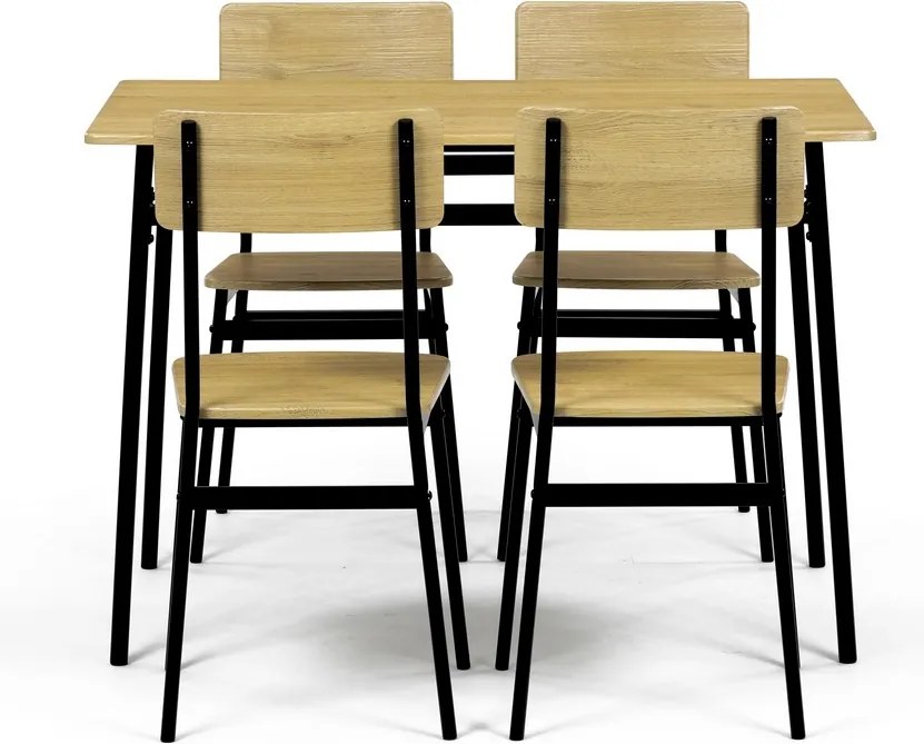 Zestaw jadalniany Industrial z 4 krzesłami, 110 x 70 x 76 cm, dąb dziki