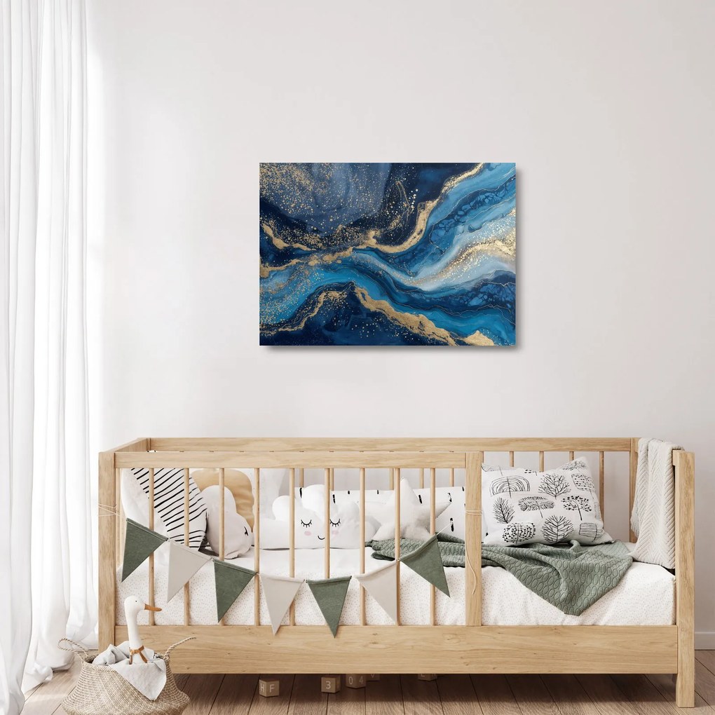 Obraz na szkle - Abstrakcyjny niebiesko-złoty marmur (70x50 cm)