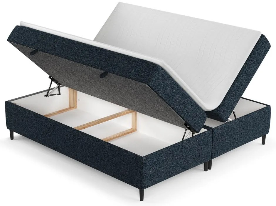 Ciemnoniebieskie łóżko boxspring ze schowkiem 200x200 cm Araya – Maison de Rêve