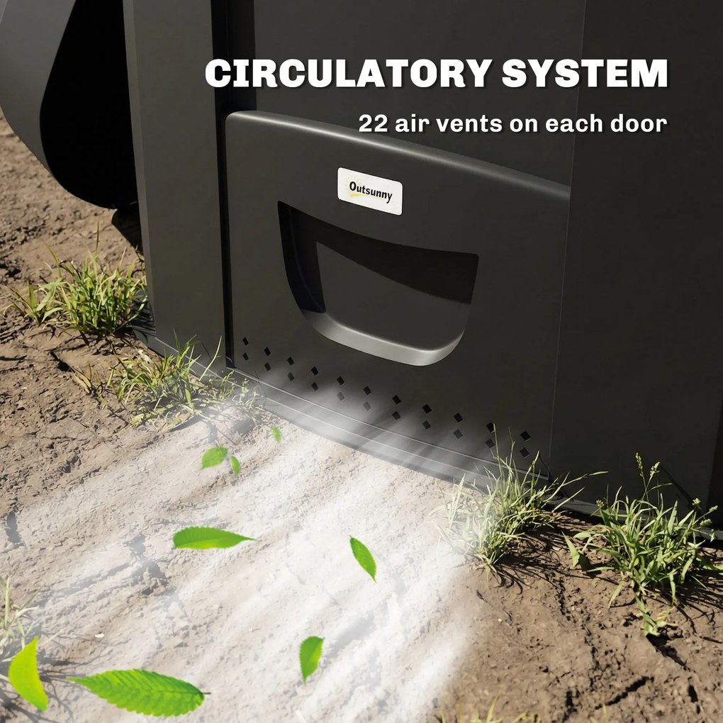 Outsunny Kompostownik Ogrodowy 240L, Trójkątny Pojemnik na Kompost z 3 Drzwiami, Czarny | Aosom PL