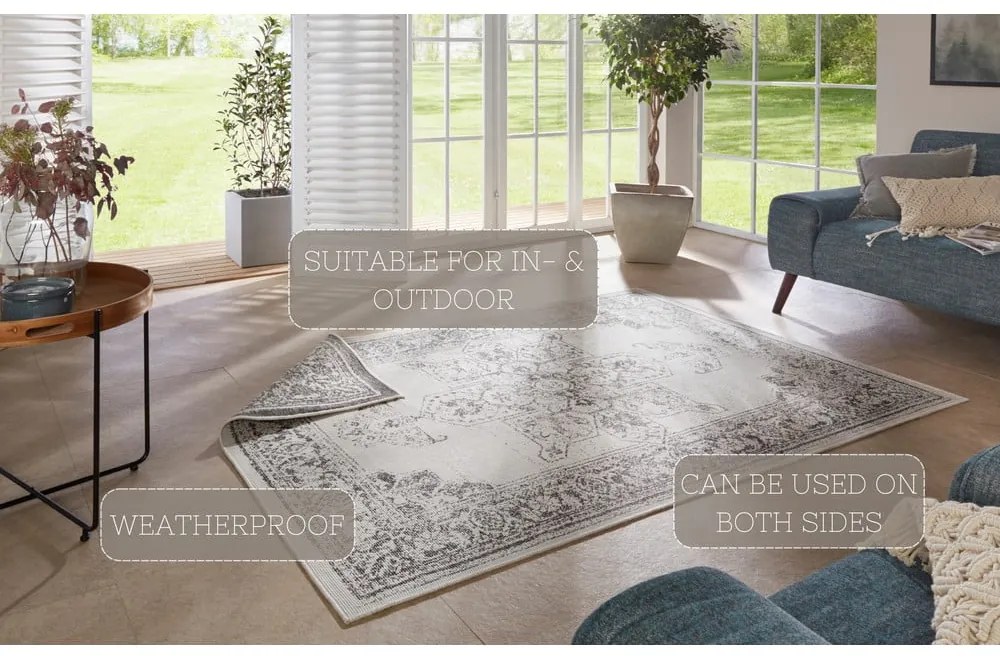 Szaro-kremowy dywan odpowiedni na zewnątrz NORTHRUGS Borbon, 80x150 cm