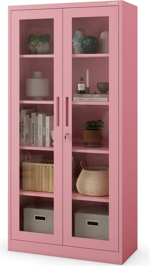 Przeszklona szafa medyczna Amelia Fresh Style 90x40x185 cm pudrowy róż