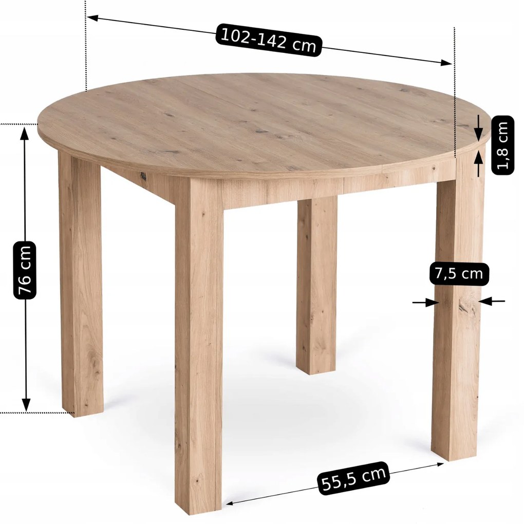 Stół Okrągły Rozkładany HARRY 102-142 cm Dąb Artisan Nowoczesny