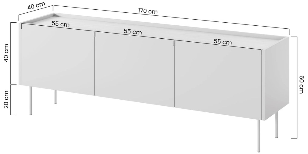 Szafka RTV Desin 170 cm z metalowymi nogami - ceramic red / dąb nagano