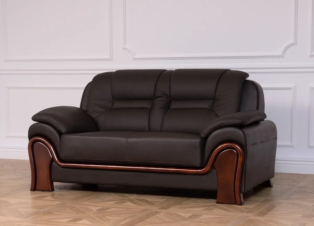 Skórzana kanapa 2-osobowa Palladio, wykonana ze skóry naturalnej, dostępne kolory brązowy, czarny, kremowy. Wygodna sofa do biura. Klasyczny stylowy design.