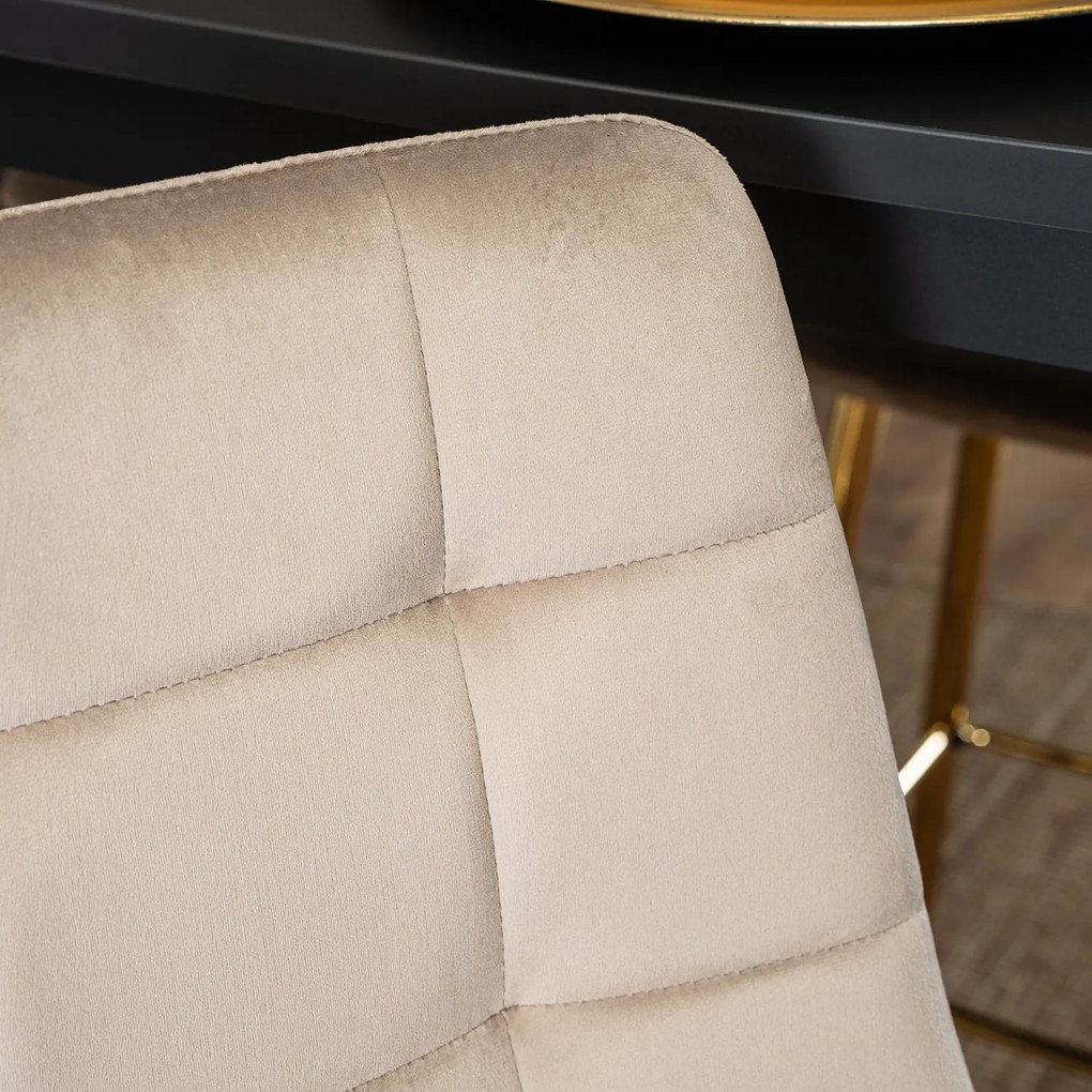 Krzesło Barowe Tapicerowane Hoker ARIEL Ecru Welurowe Nowoczesne Glamour