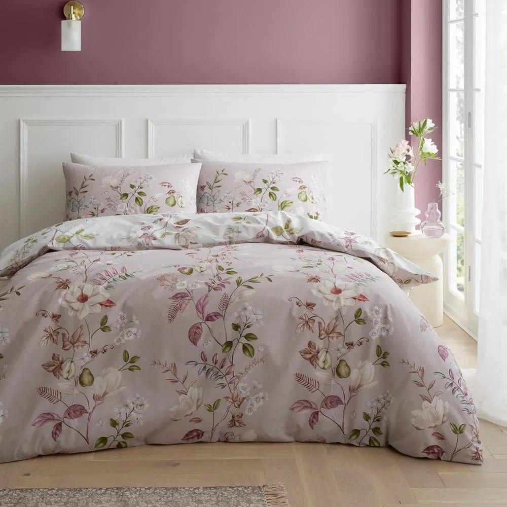 Różowa bawełniana pościel dwuosobowa 230x220 cm Francesca Floral – Bianca