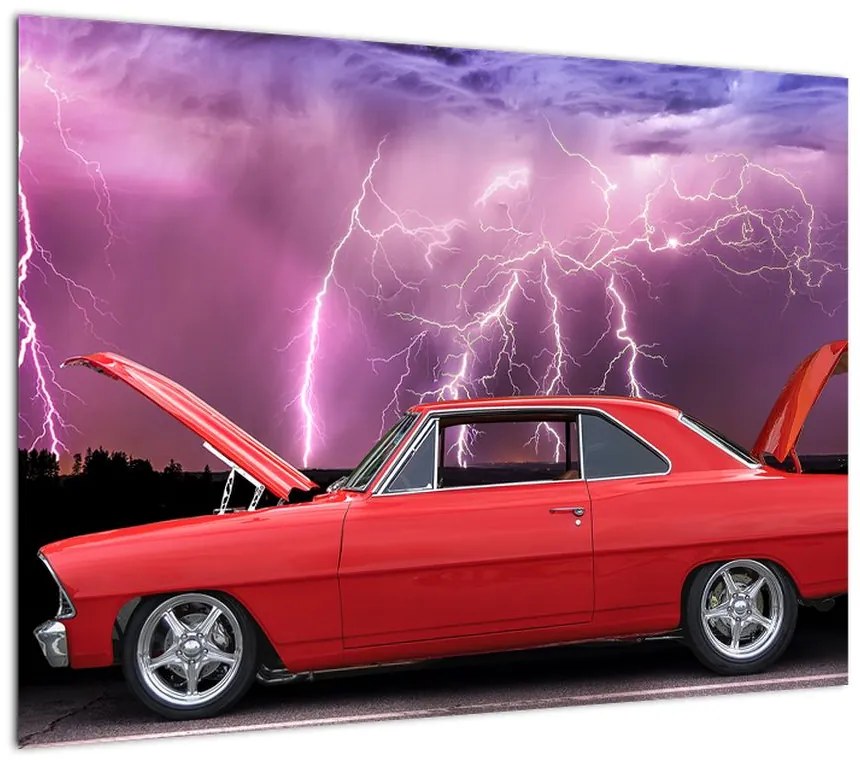 Obraz na szkle - czerwone auto (70x50 cm)