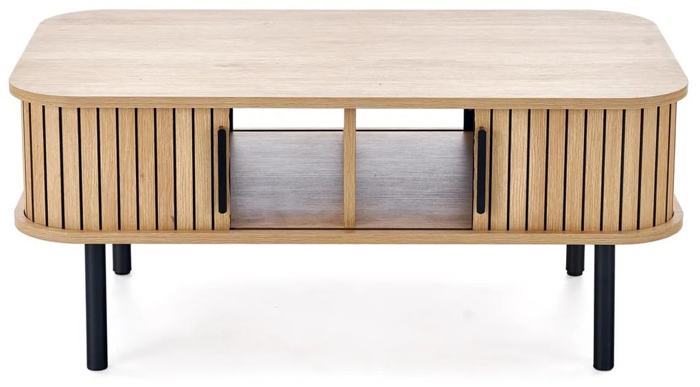 Ława z zamykaną półką, MDF naturalny/czarny 90/50/40 ANGELINA