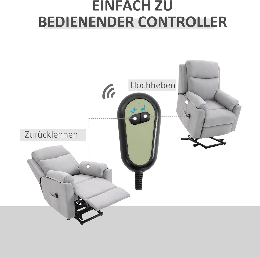 HOMCOM elektryczny fotel telewizyjny podnoszony z funkcją pomocy przy wstawaniu i relaksu w kolorze szarym | Aosom PL