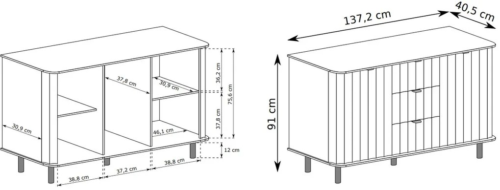 Biała ryflowana komoda z 3 szufladami R3-A85