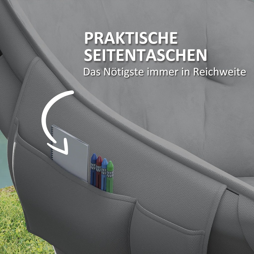 Outsunny Składane krzesło kempingowe z boczną kieszenią, torbą, poduszką do 120kg, Ciemnoszary