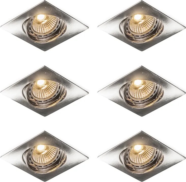 Zestaw 6 odchylanych reflektorów wpuszczanych stalowych kwadratowych - Edu