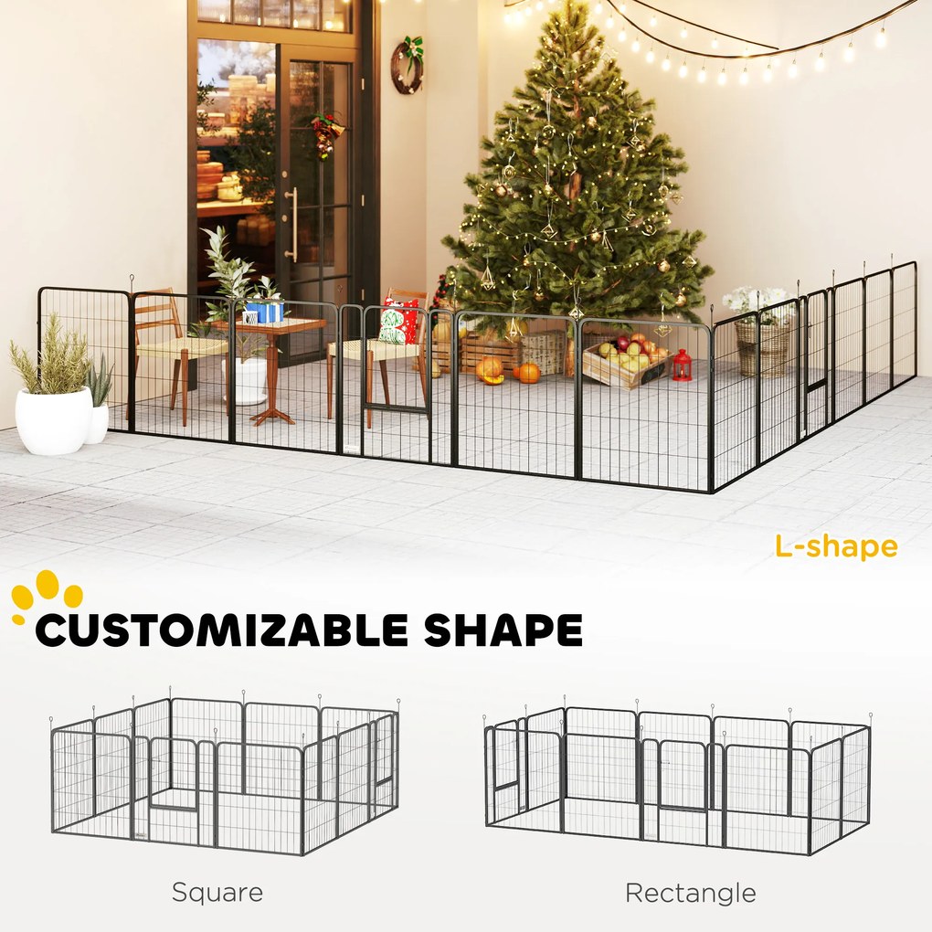 PawHut Wybieg dla Szczeniąt 4-boczny z 12 Panelami, Drzwi, Składany, 100cm Wysokość; Elastyczny i Praktyczny