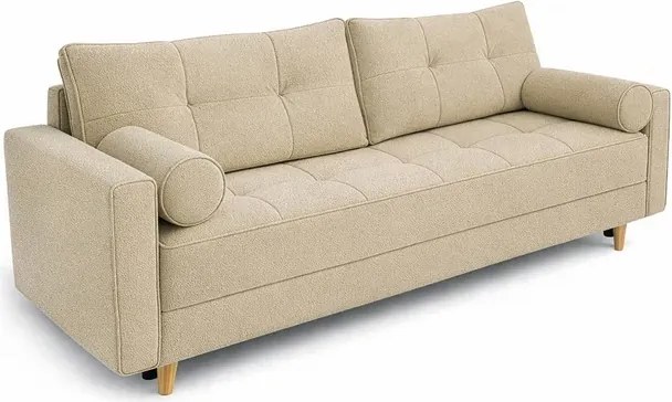 Sofa z Funkcją Spania LONAR Beżowa Boucle Japandi