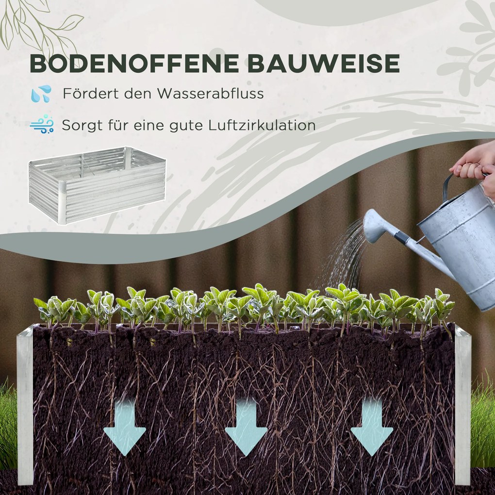 Outsunny Skrzynka na rośliny, Praktyczne wysokie grządki do sadzenia, uprawy i pielęgnacji, Stal, Srebrny