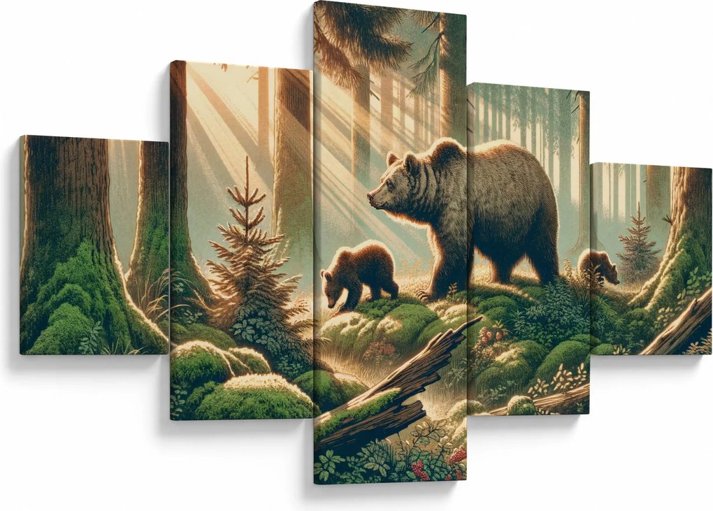 Obraz - Niedźwiedzie w lesie (125x70 cm)