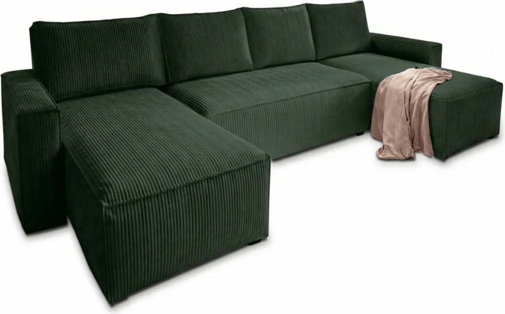 PROMOCJA Ciemnozielony zestaw wypoczynkowy w kształcie U SMART COSARO 295x140 cm II. gatunek