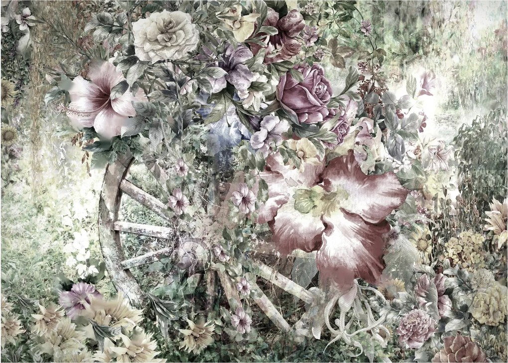 Obraz kwiatów na drewnianym kole (70x50 cm)