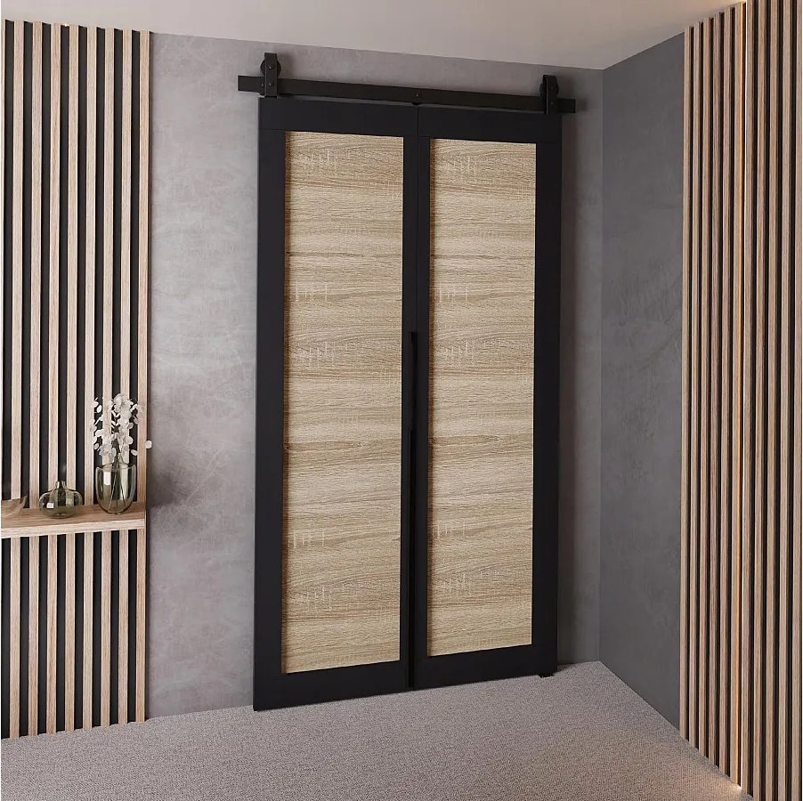 Drzwi Przesuwne QUDIO M1 Czarny + Dąb Sonoma 90