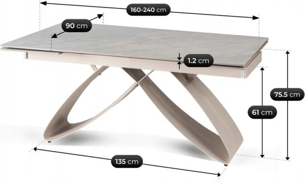 Zestaw Stół Rozkładany LUIGI 160-240 cm Szary Marmur/Kaszmir i 4 Krzesła TORINO Kremowe Nowoczesne