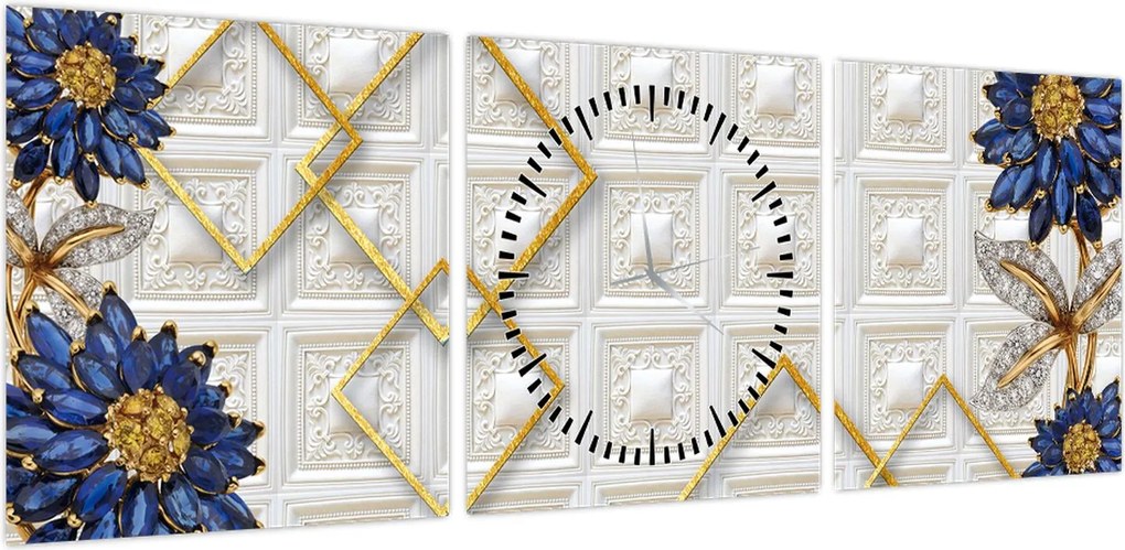Obraz - Diamentowe kwiaty (z zegarem) (90x30 cm)