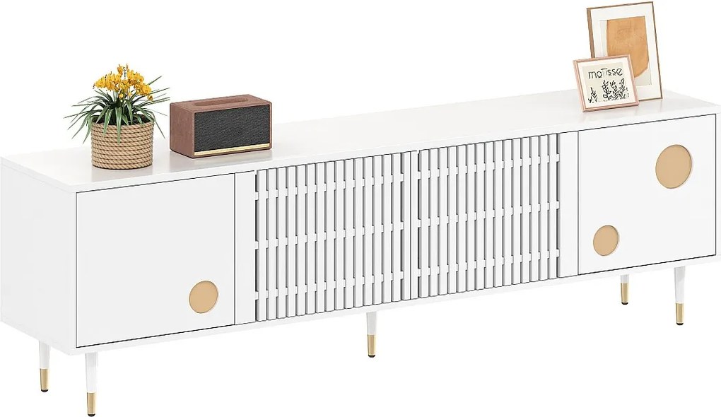Szafka RTV z konstrukcją kratową - 170 x 36 x 54 cm - z 4 drzwiami - MDF - biała