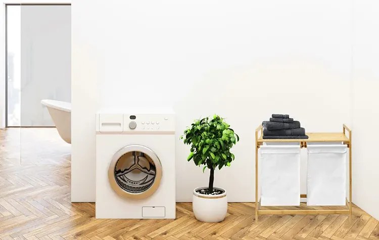 Biały podwójny bambusowy kosz na pranie P5-H29