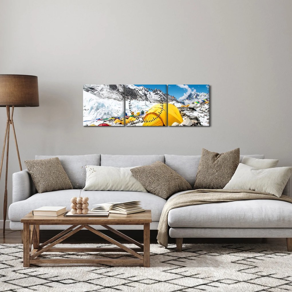 Obraz - Kemping w górach (z zegarem) (90x30 cm)