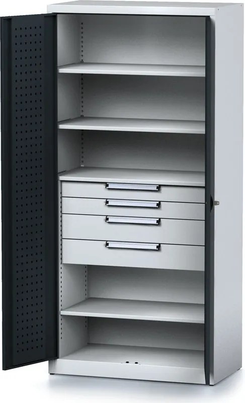Szafa warsztatowa MECHANIC, 1950 x 920 x 500 mm, 4 półki, 4 szuflady, grafitowe drzwi