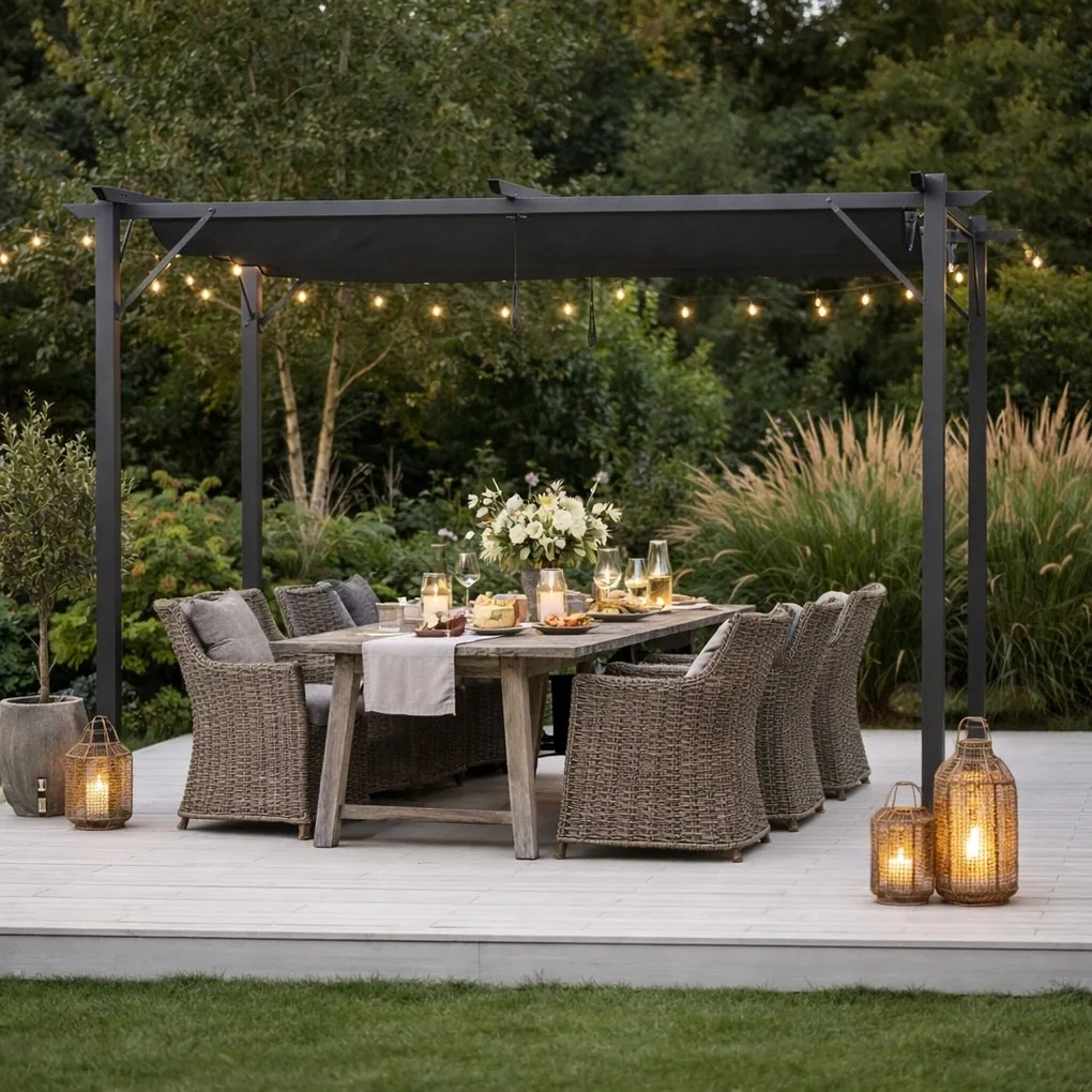 Pergola ogrodowa metalowa 3x4m z rozsuwanym dachem XT-3307B, grafitowa