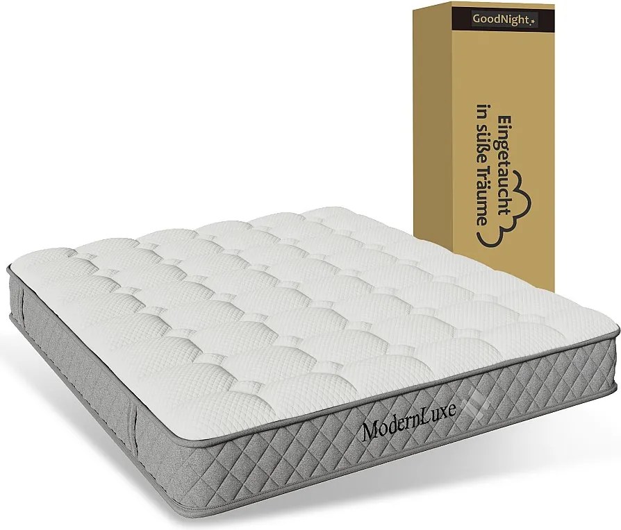 Materac sprężynowy 120×200 cm - 20 cm grubości - twardość H3 - z 7-strefowym kieszeniowym układem sprężyn - biały + szary