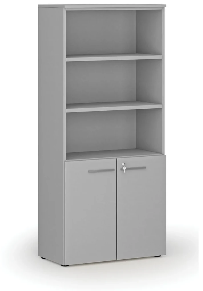 Szafa biurowa kombinowana PRIMO GRAY, drzwi na 2 poziomach, 1781 x 800 x 420 mm, szary