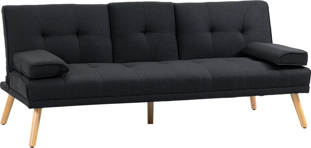 HOMCOM Sofa do spania, rozkładana z regulowanym oparciem, składany stolik, 181x77x78 cm, Szara/Drewno
