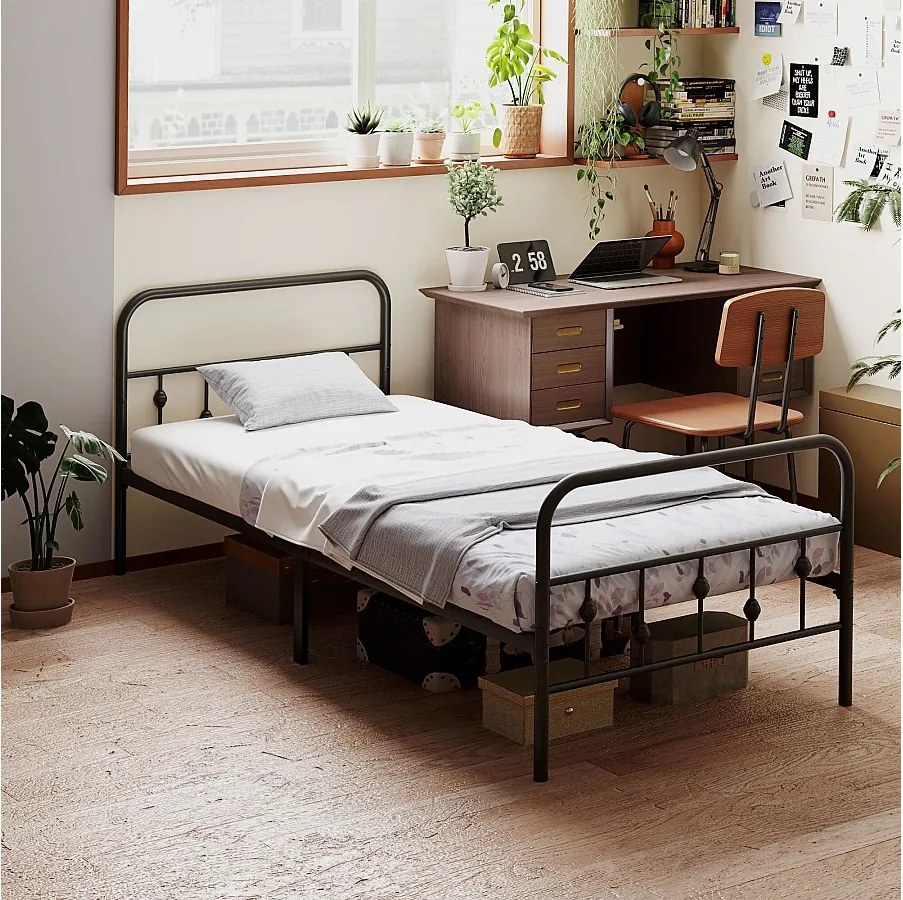 Łóżko dziecięce 90 x 200 cm – łóżko pojedyncze z metalową ramą i składane – czarne