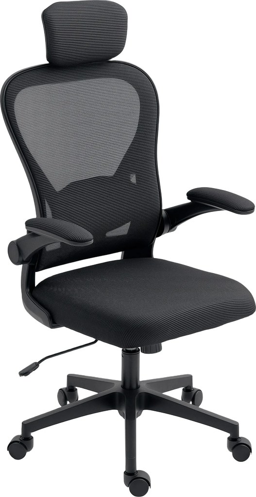 HOMCOM Fotel biurowy - Ergonomiczny fotel z regulowanymi podłokietnikami i wsparciem lędźwiowym, czarny