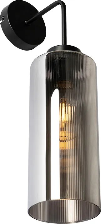 Lampa ścienna w stylu art deco czarna z przydymionym szkłem - Laura