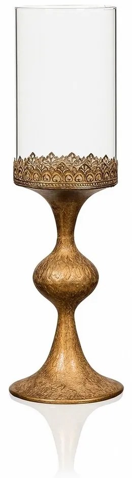 Metalowy świecznik ze szkłem 47 cm, złoty