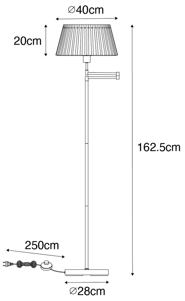Lampa stojąca brązowa z białym plisowanym kloszem i regulowanym ramieniem - Ladas Deluxe klasyczny/Antyczny Oswietlenie wewnetrzne