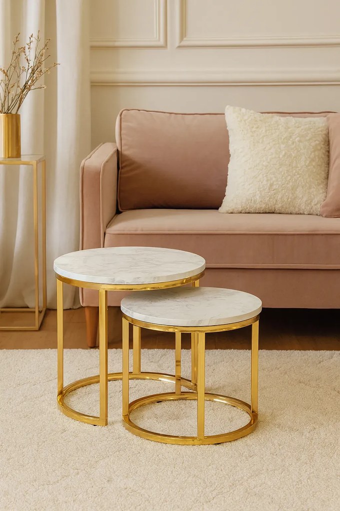 Zestaw biało-złotych stolików glamour kawowych N3-P42